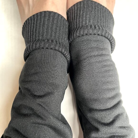 Patchwork Leg Warmers Gray Black Warm Thigh Highs Slouch Socks Fleece Knee Socks - Picture 9 of 11
